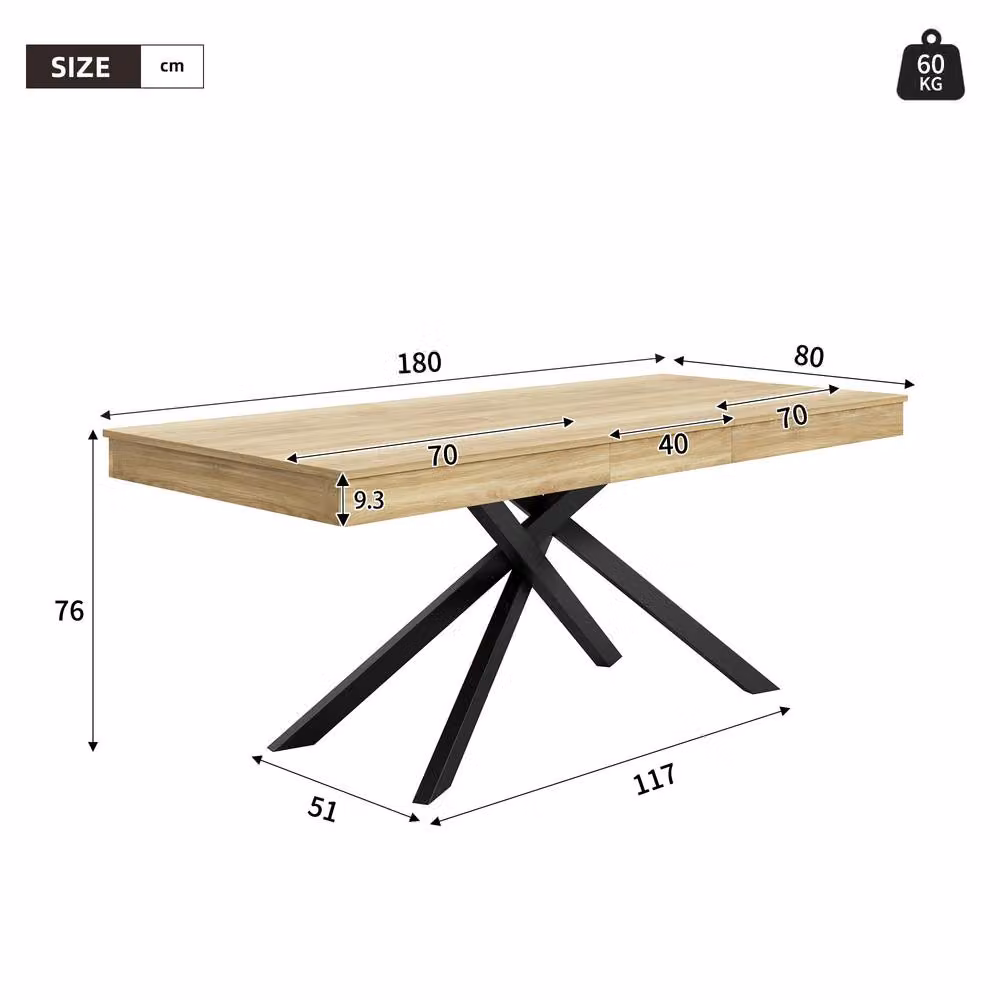 BTM Extendable Rectangular Dining Table in Brown, W/D/H: 140 x 80 x 76 cm (Extends to 180 x 80 cm) – 4