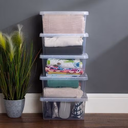 Wham Crystal 5 Pack of 17L Stackable Plastic Storage Boxes with Lids, Transparent – 3