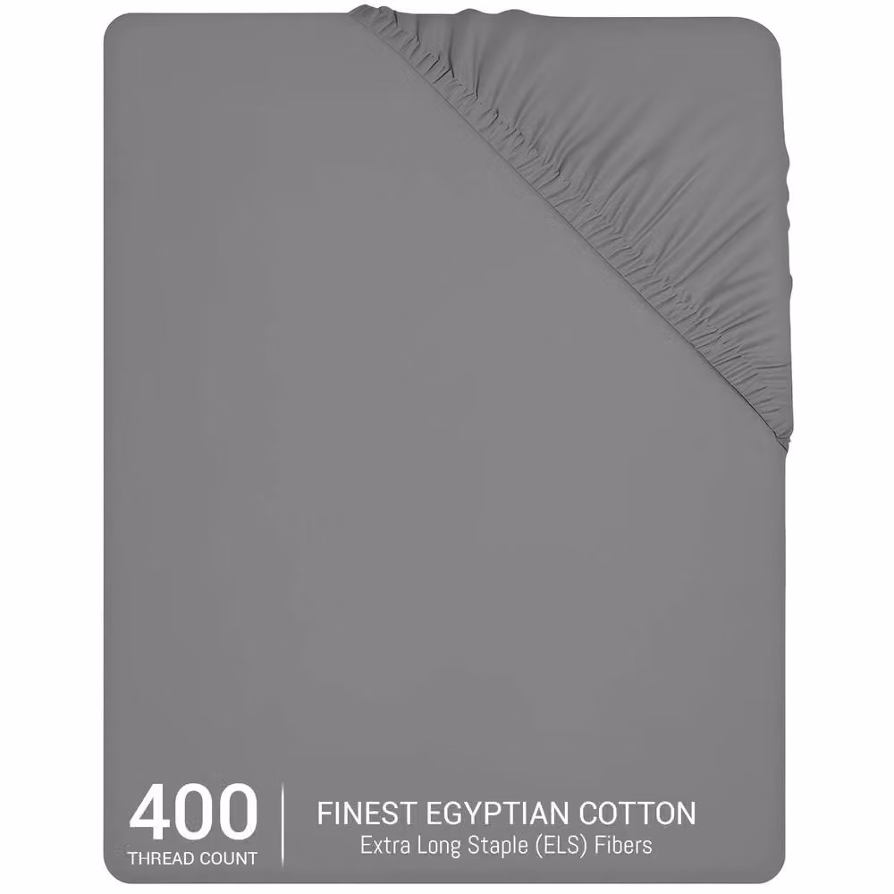 Pamposh 400 Thread Count Egyptian Cotton Double Fitted Sheet in Grey, W/D/H: 140 x 200 x 35 cm – 2