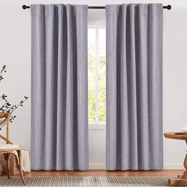 Living and Home Grey Faux Linen Blackout Curtains, 2 Panels, W: 168 cm, H: 229 cm – 1