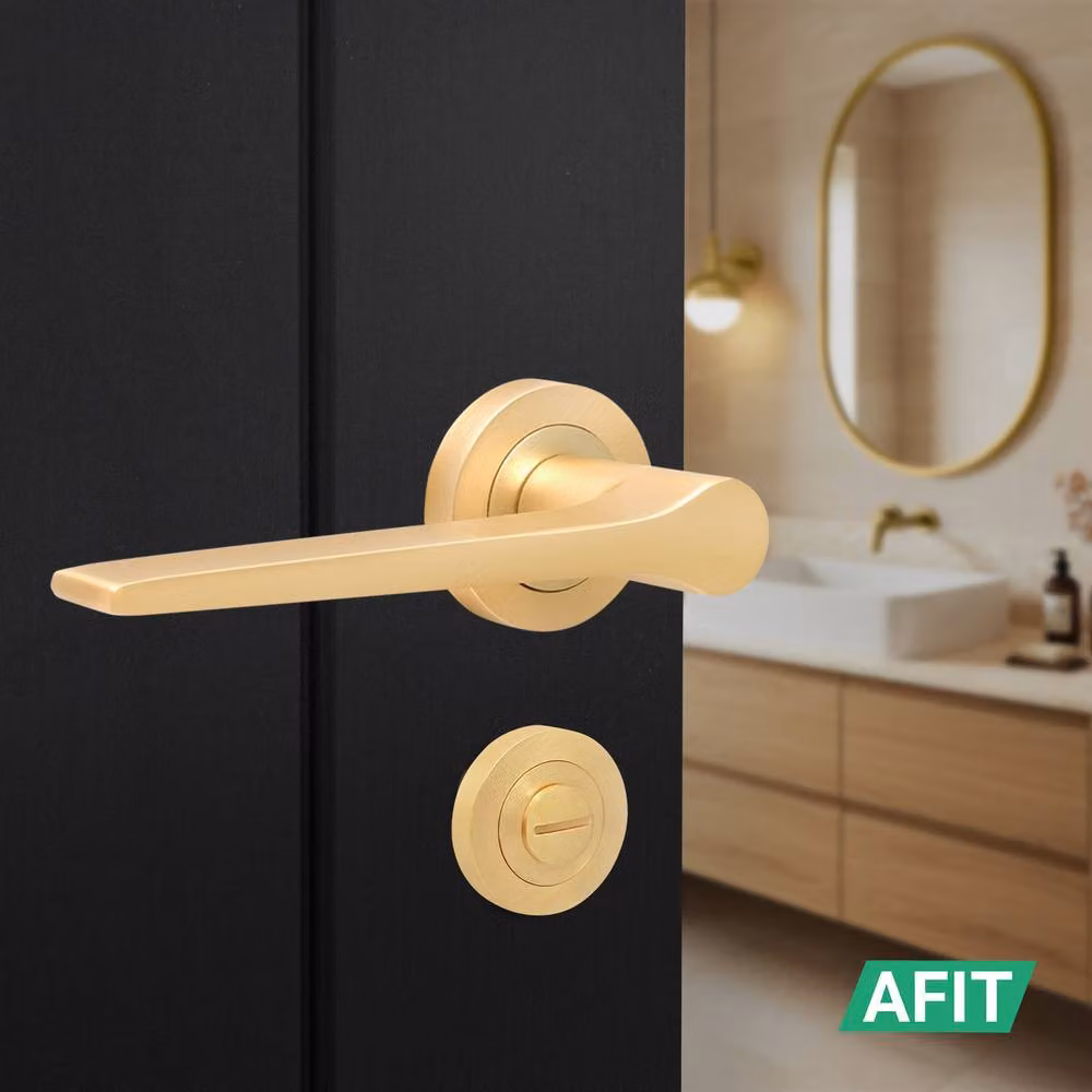 AFIT Brass Fire Door Handle and Bathroom Lock Set in Gold – 3