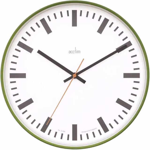 Acctim Victor Round Analog Quartz Wall Clock in Green and White with Glass Cover