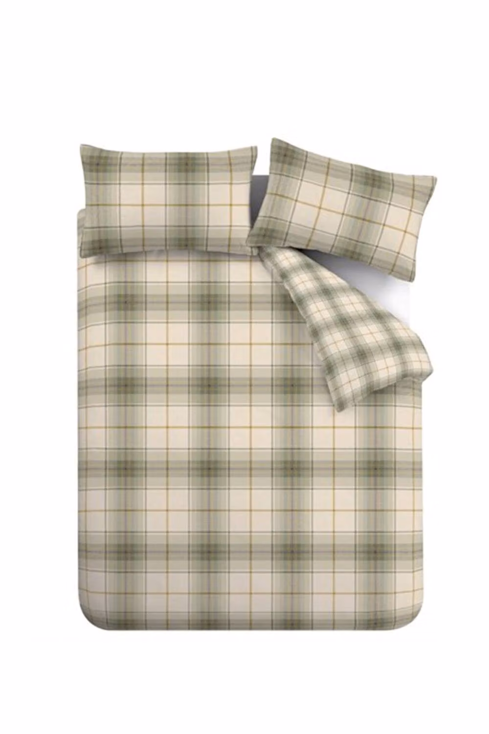 Catherine Lansfield Troon Check Brushed Flannelette Cotton Duvet Cover and Pillowcase Set, Green, W/D/H: 200 x 180 cm, Pillowcase: 50 x 75 cm – 4