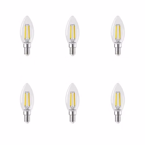 SYLVANIA Toledo Platinum RT LED Filament Candle Light Bulb, E14, Warm White 2700K, Transparent, Pack of 6