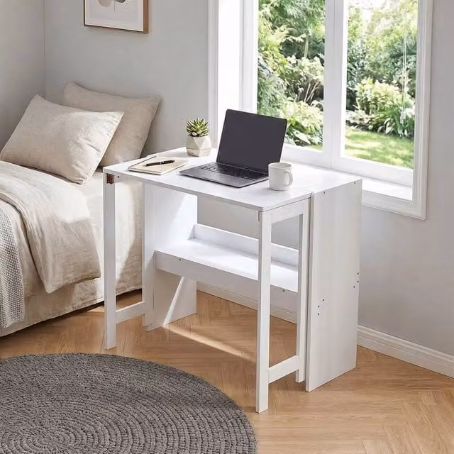 EONLION White Folding Computer Desk with Rectangular Top