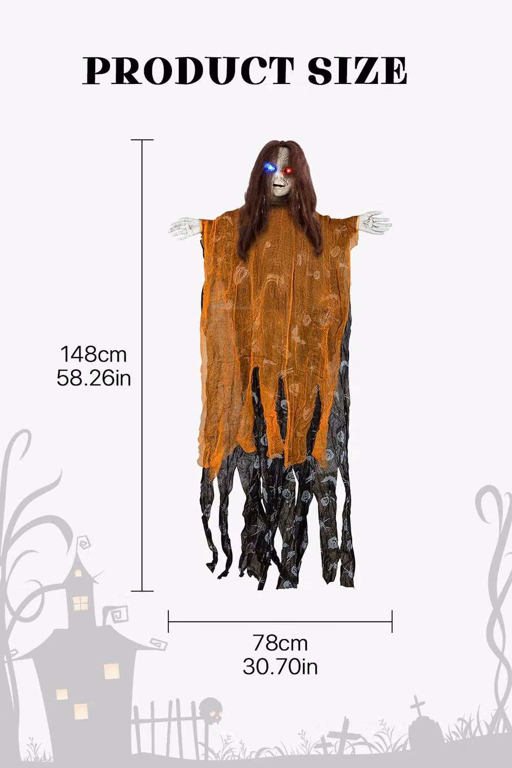 Living and Home Hanging Skeleton Halloween Decoration with Glowing Red and Blue Eyes – 2