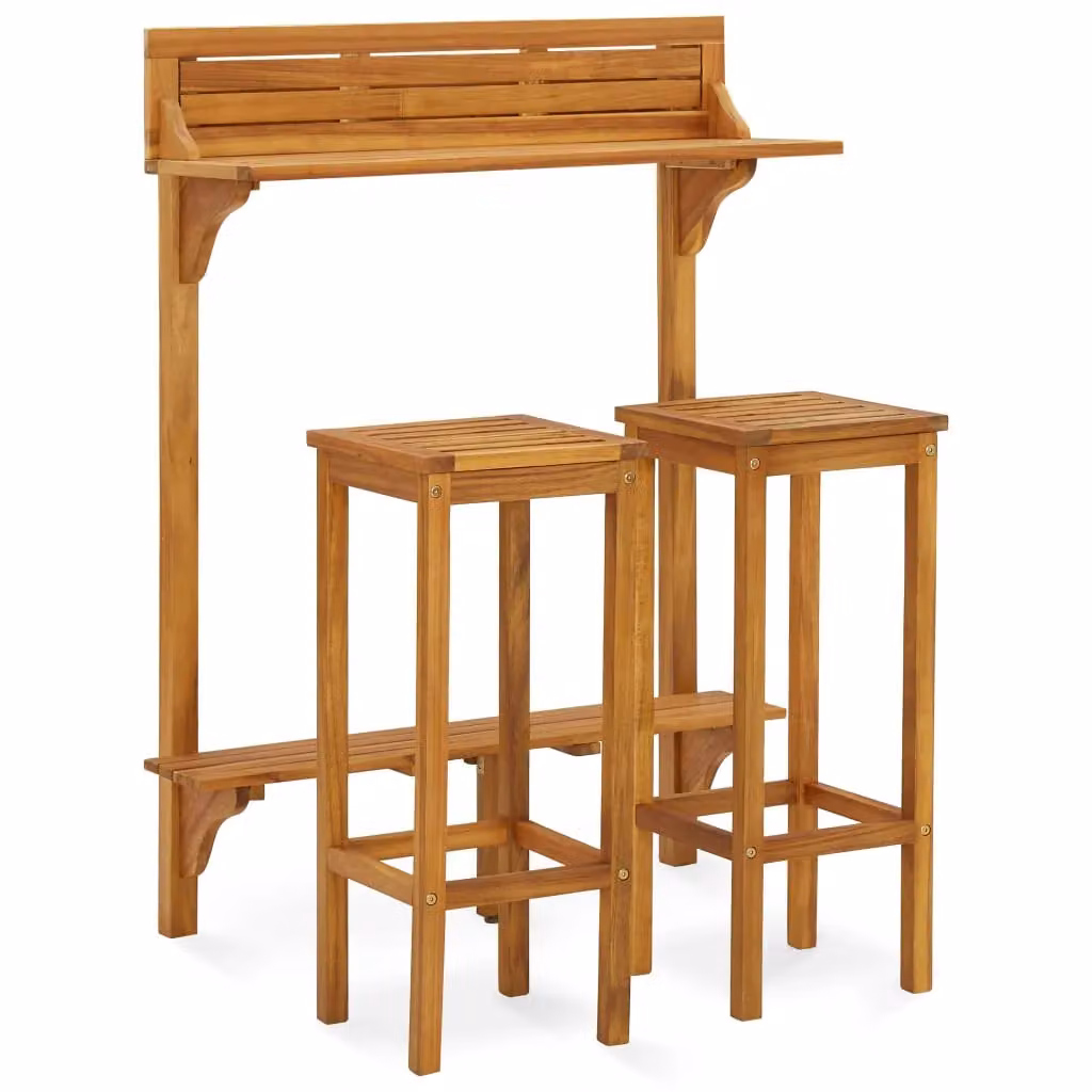 Berkfield Home 3 Piece Balcony Bar Set in Brown Oiled Solid Acacia Wood – 2