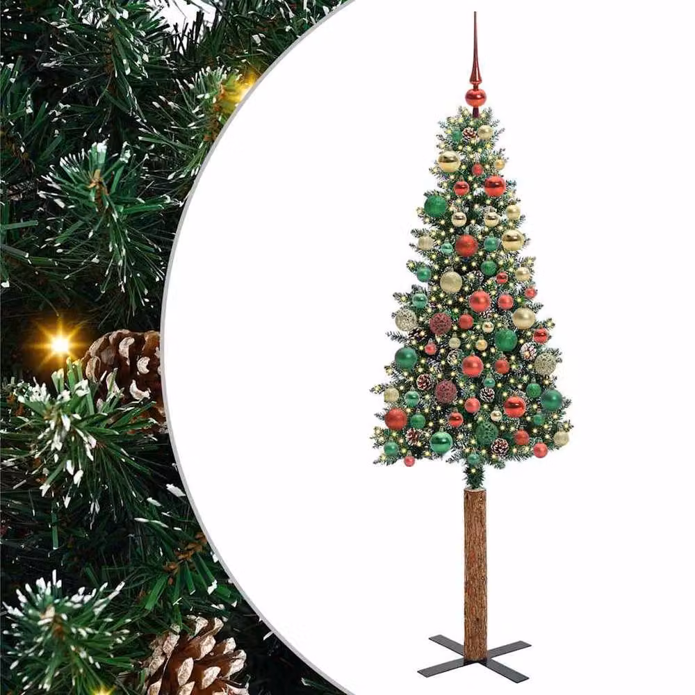 Berkfield Home Slim Christmas Tree with 300 LEDs in Green and White, Height: 180 cm – 2