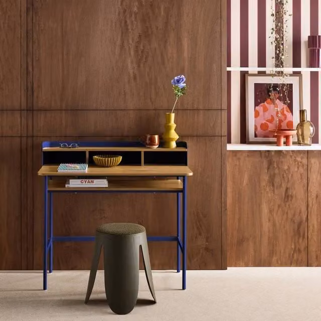 sweeek Modern Blue Metal and MDF Writing Desk with 3 Niches – 1