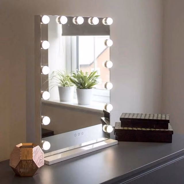 Jack Stonehouse Madeleine Hollywood Tabletop Vanity Mirror with Dimmable LED Lights and USB Charger, White