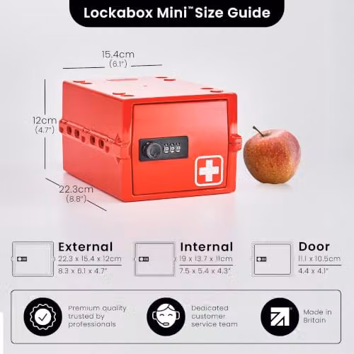 Lockabox Mini Small Lockable Storage Box with Combination Lock, Red, W/D/H: 22.3 x 15.4 x 12 cm – 2