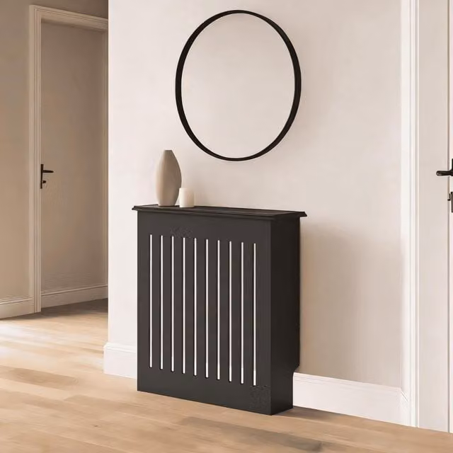 Home Source Black Lacquered MDF Radiator Cover with Striped Design, Width: 78 cm