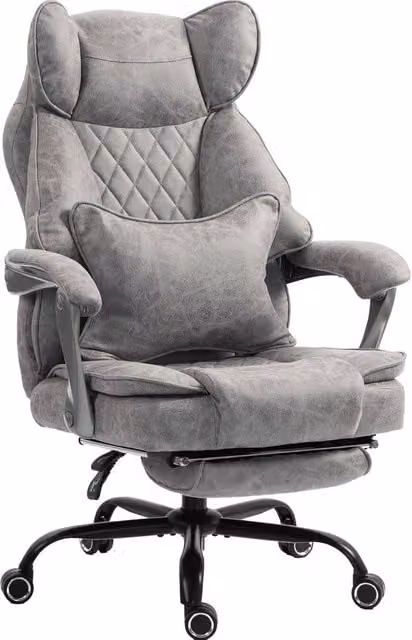 Rolipo Grey Synthetic Leather Reclining Big and Tall Executive Office Chair with Headrest and Foot Ring – 1