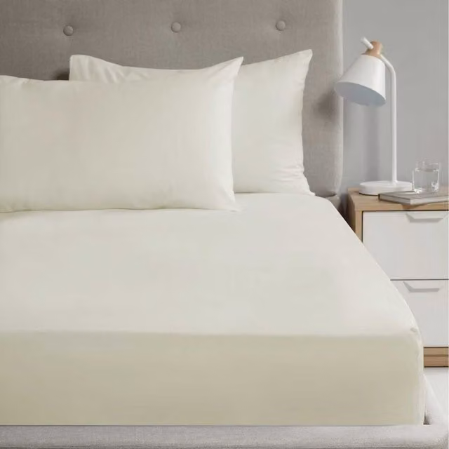 Rapport Home Polycotton Plain Fitted Sheet, Beige, W: 180 cm, D: 200 cm