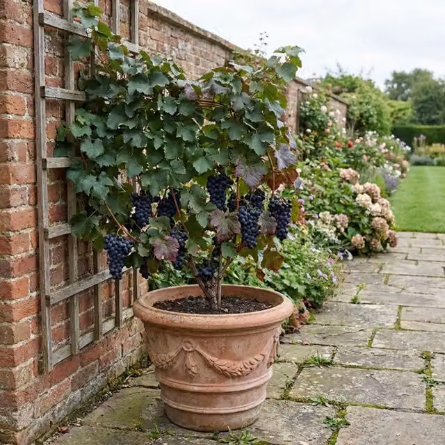 Plants By Post Vitis Black Hambourg Dessert Grape Vine, 3L, Deep Blue-Black