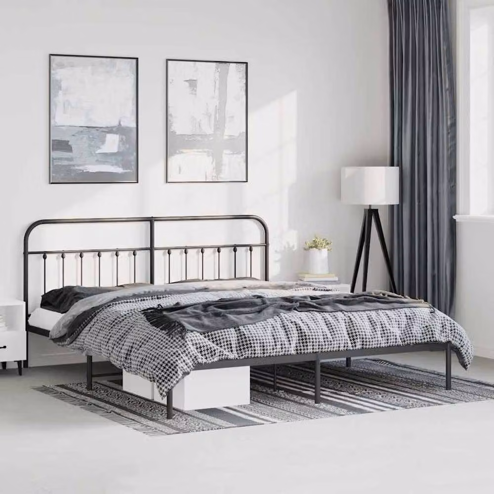 Berkfield Home Metal Bed Frame with Headboard in Black, W: 183 cm, L: 213 cm – 2