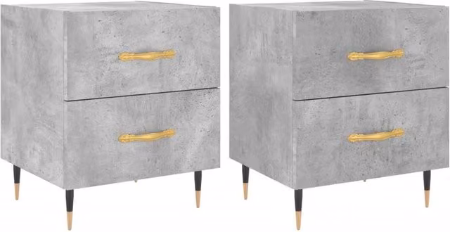 Berkfield Home Set of 2 Bedside Cabinets in Concrete Grey, W: 40 cm, D: 35 cm, H: 47.5 cm