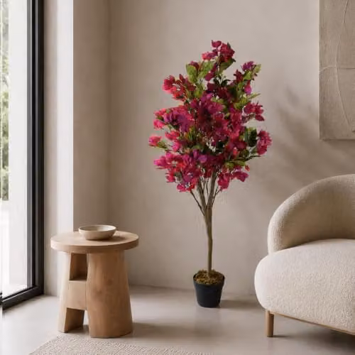 Botanik Pink Flowering Artificial Tree with Wood and Plastic Construction, H 120 cm x W 50 cm x D 50 cm – 2
