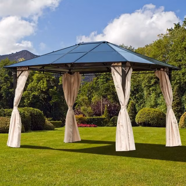 Outsunny Gazebo with Side Wall Curtain Shelter in Beige