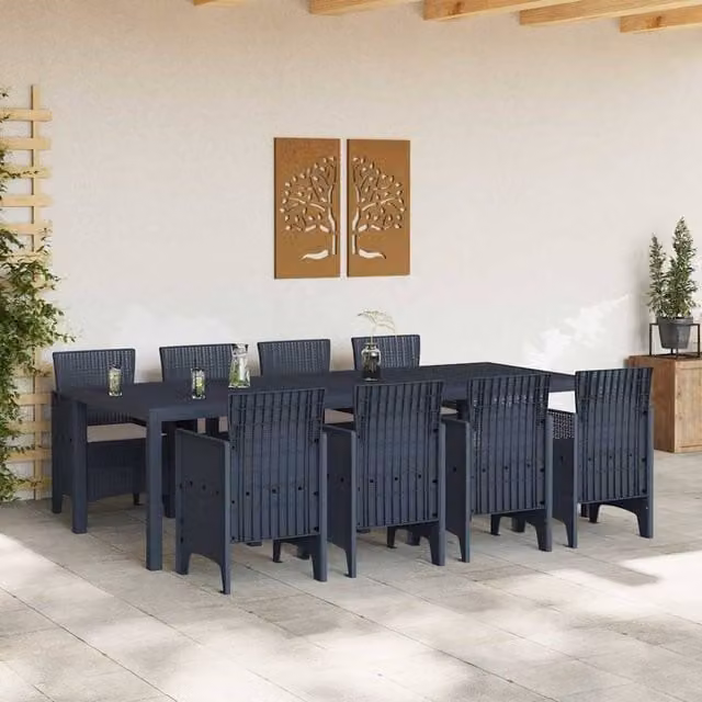 Berkfield Home Modern 9 Piece Poly Rattan Garden Dining Set with Anthracite Cushions in Black