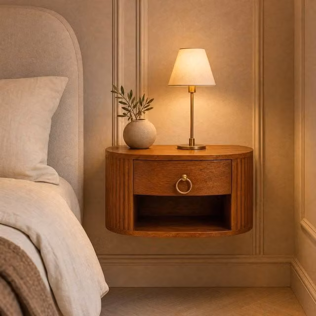 STILVORA Brown Wall-Mounted Nightstand with Drawer and Shelf – 1
