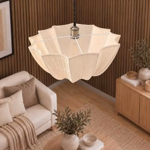 CGC Lighting Lilou Inverted Flower Ruffled Silk Fabric Ceiling Lampshade in Bronze Brown, Diameter: 52 cm – 3