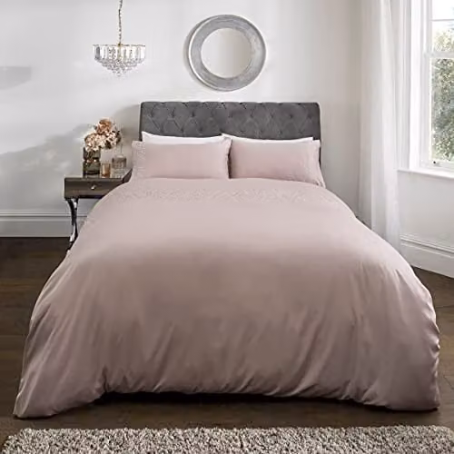 Sleepdown Gem Embellished Sateen Blush Pink Duvet Cover and Pillowcase Bedding Set, W/D/H: 200 x 200 cm – 1