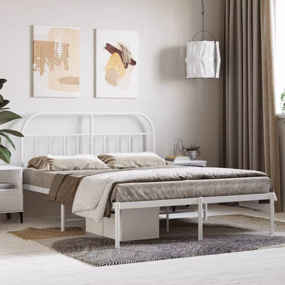 Berkfield Home Metal Bed Frame with Headboard, White, W/D/H: 140 x 190 cm – 2