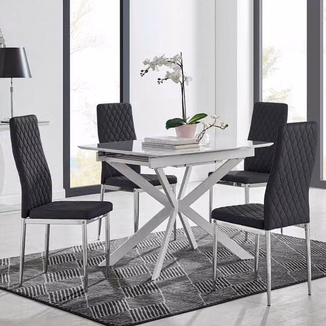 FurnitureboxUK LIRA 120 Extending Kitchen Dining Table and 4 Milan Chairs in Black