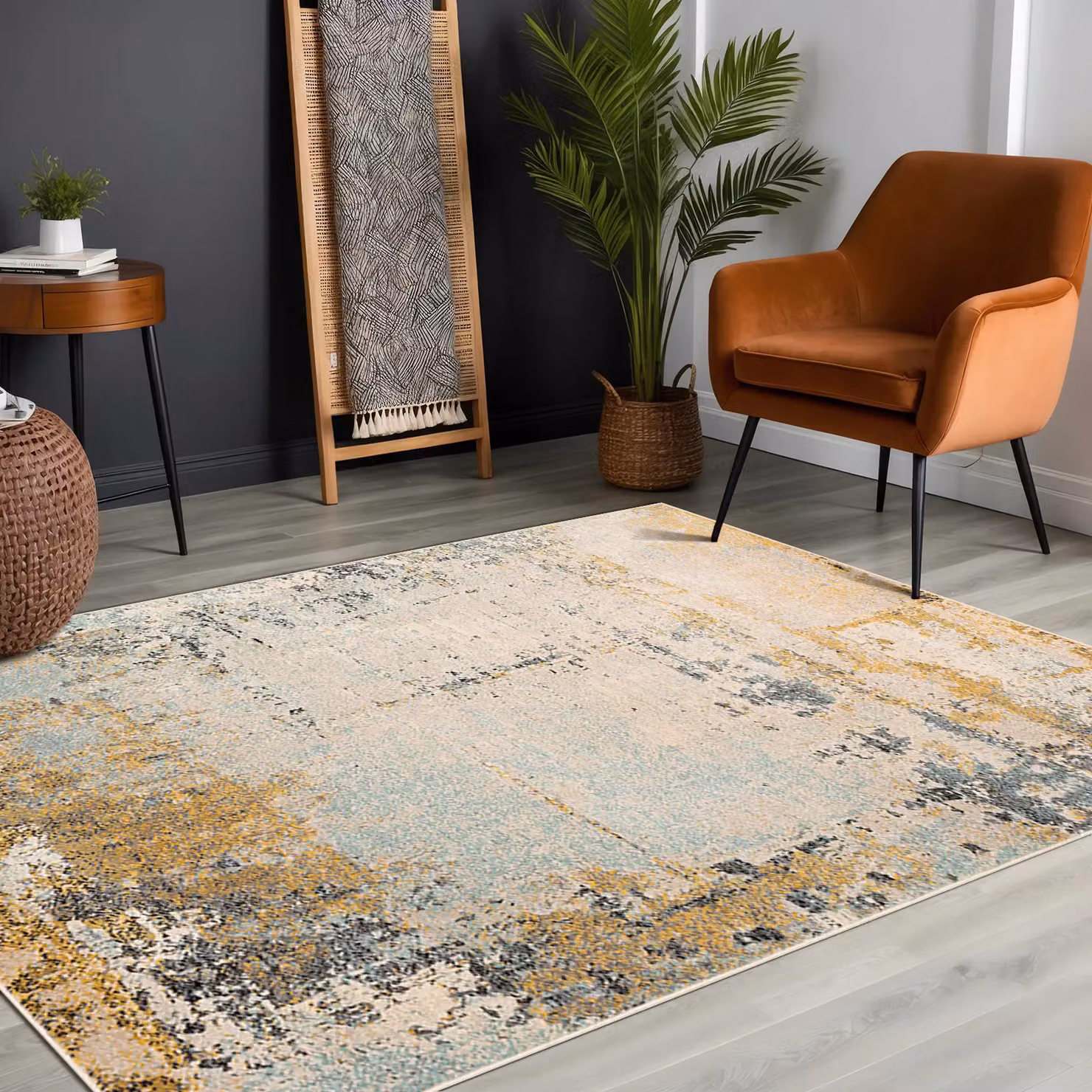 Livabliss City Abstract Modern Marble Rug in Yellow, Grey and Blue, W/D/H: 80 x 220 cm – 3