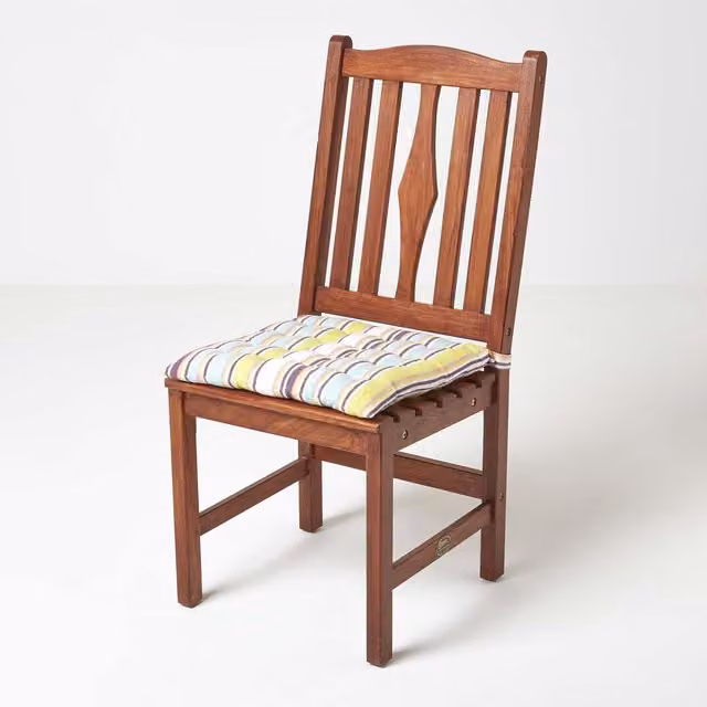 Homescapes Rectangular Cotton Ties and Cords Seat Pad in Green and Multicolour