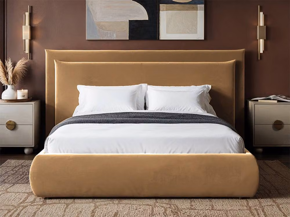 Solace+Co Sigrid Double Ottoman Bed with Sand Velvet Upholstered Headboard and Lift Up Base, W/D/H: 140 x 200 cm – 2