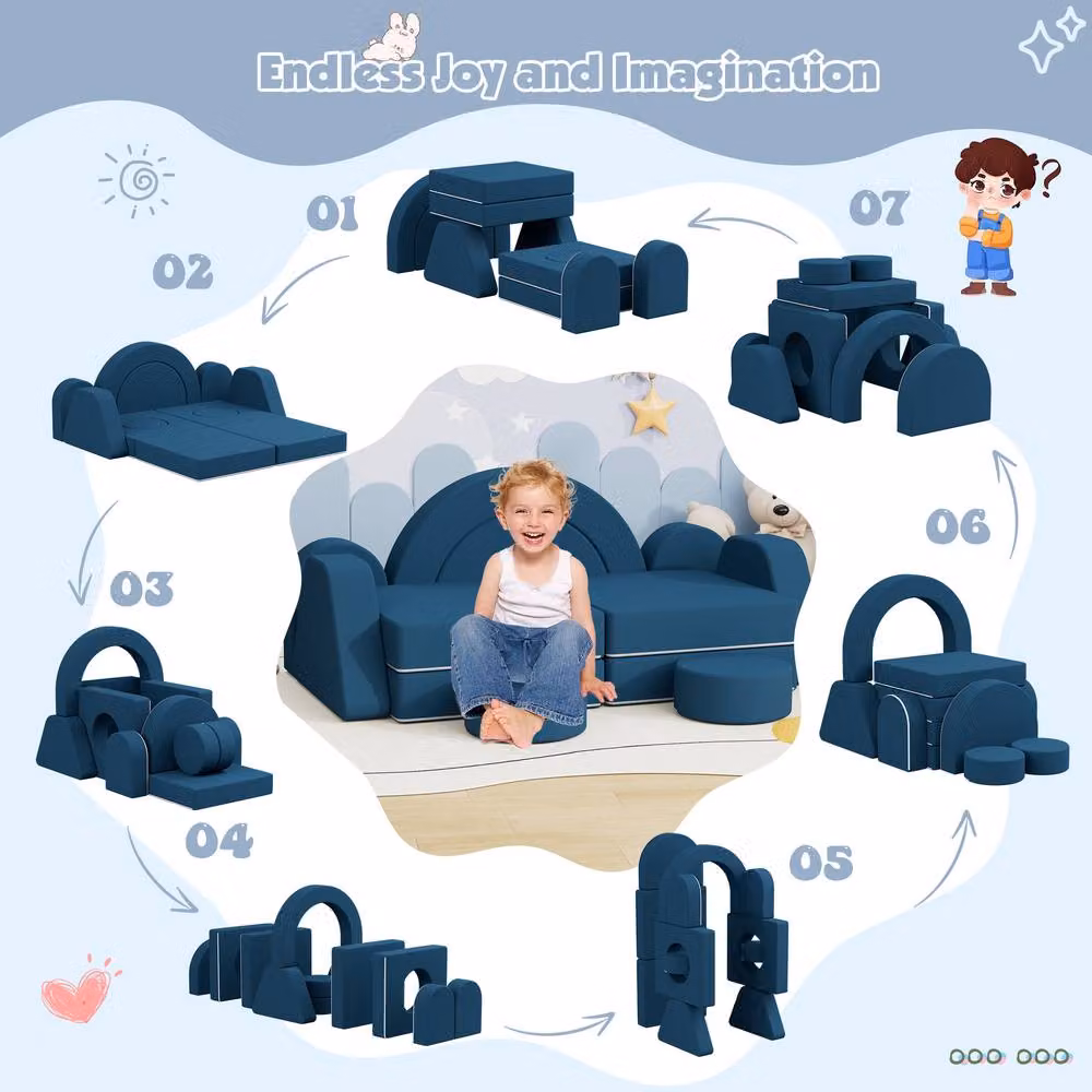 KEEPREAPER Modular Kids Foam Play Sofa Bed in Blue – 3