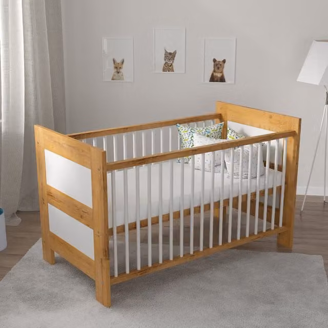 Love For Sleep Lucy Childrens Cot Bed in White and Yellow Pine Wood, W/D/H: 140 x 70 x 70 cm