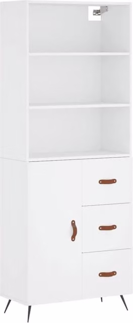 Berkfield Home White Highboard with Hinged Doors and Internal Shelves, W/D/H: 69.5 x 34 x 180 cm