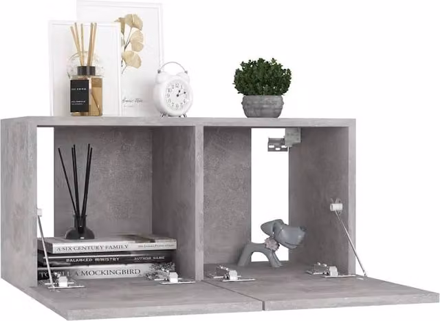 Berkfield Home Set of 3 Wall Mounted Hanging TV Cabinets in Concrete Grey, W/D/H: 60 x 30 x 30 cm – 1