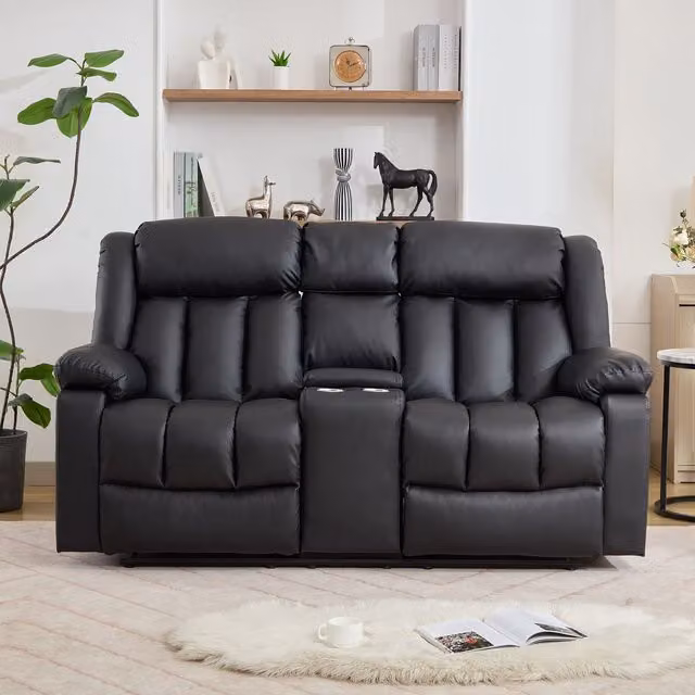 Artemis Home Sheridan 2 Seat Manual Recliner Sofa with Central Console in Black