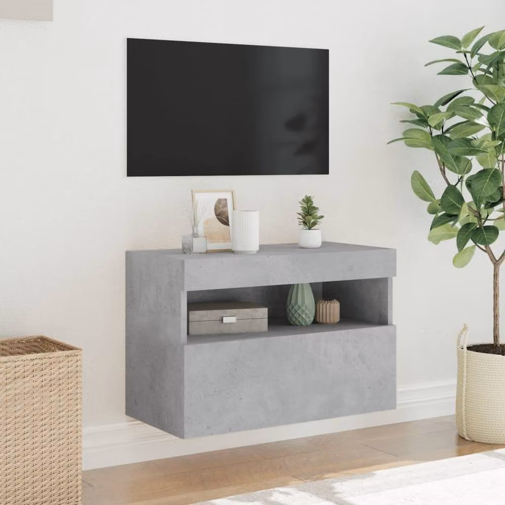 Berkfield Home TV Wall Cabinet with LED Lights in Concrete Grey, W/D/H: 60 x 30 x 40 cm – 3