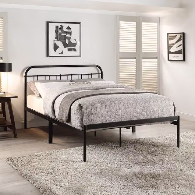 SlumberWorx Modern Black Metal Bed Frame, W: 140 cm, D: 200 cm