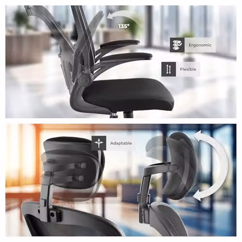 tectake Ergonomic Office Chair in Black with Mesh Backrest, Headrest and 360 Degree Swivel Function – 8