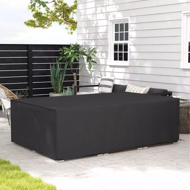 Outsunny Black Corner Sofa Garden Furniture Set with Polyester Ties