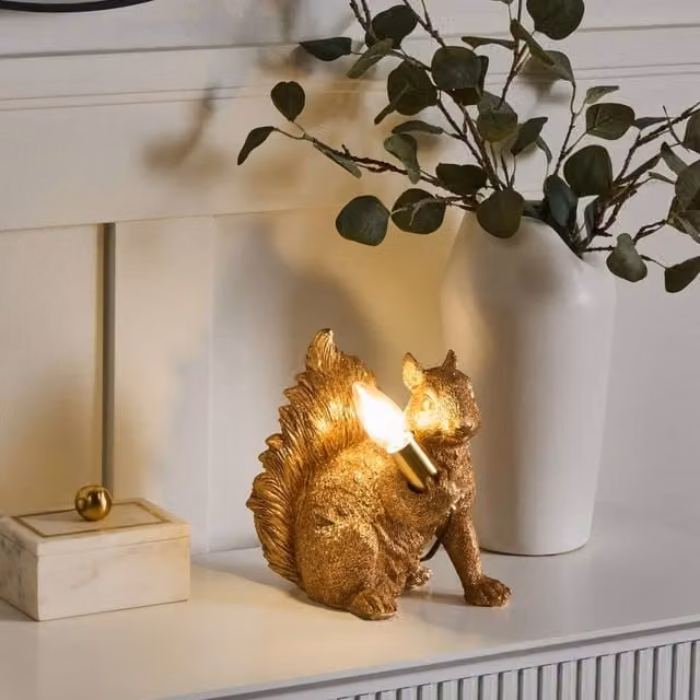 Wyld and Coco Squirrel Table Lamp in Gold Polyresin