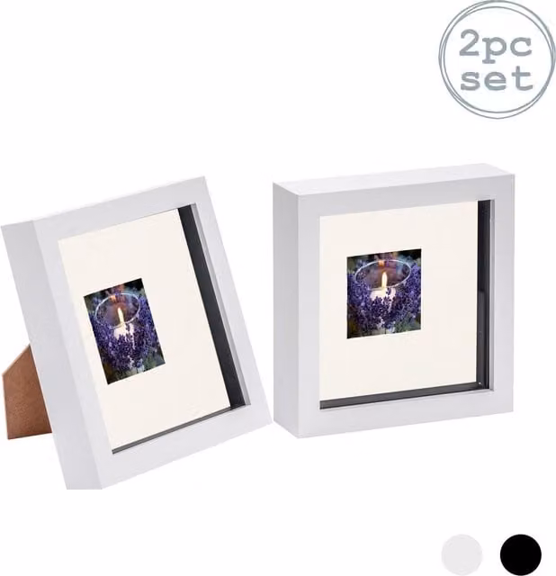 Nicola Spring 3D Box Photo Frame, Pack of 2, White and Yellow, Square, W/D/H: 15.24 x 15.24 x 15.24 cm