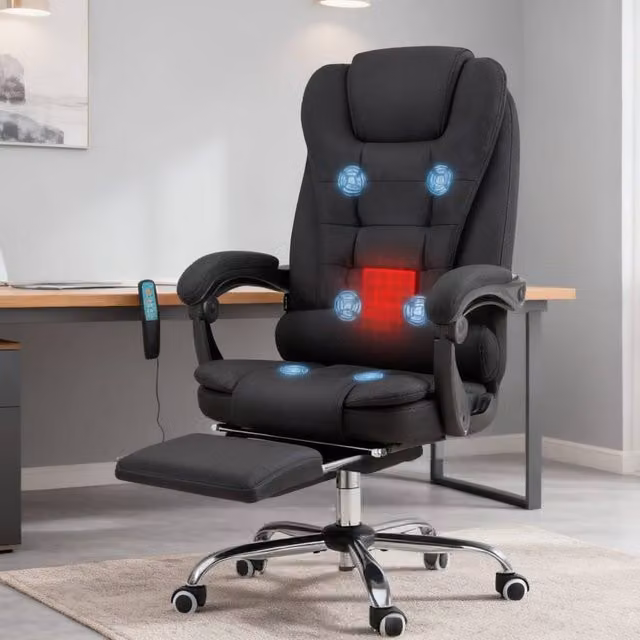 ERGOVEXA Six-Point Massage and Heated Executive Office Chair in Black Fabric