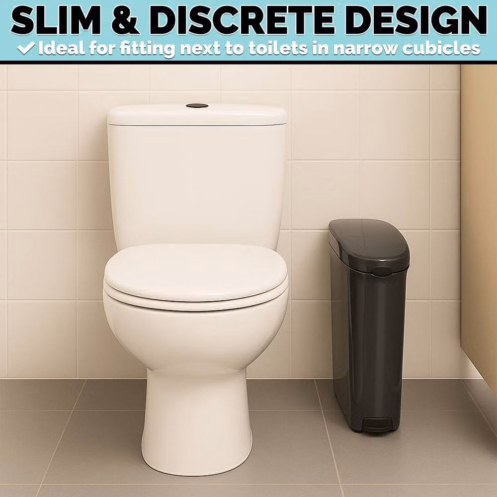 ProKleen 2 Pack Black and Dark Grey Pedal Operated Toilet Sanitary Bins with 20L Capacity and Bin Liners – 2