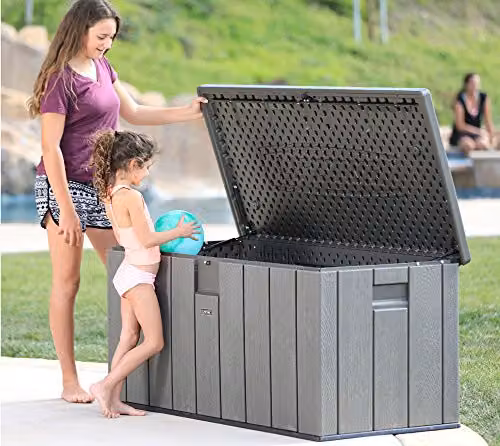 LIFETIME Plastic Wood Grain Textured Storage Box in Desert Sand and Grey, W: 151 cm, D: 72 cm, H: 69 cm – 3