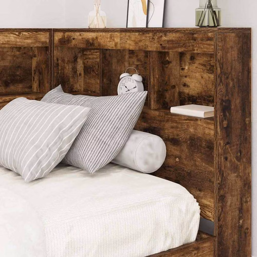 Berkfield Home Storage Headboard with Integrated Shelf in Smoked Oak Brown, Width: 90 cm – 4