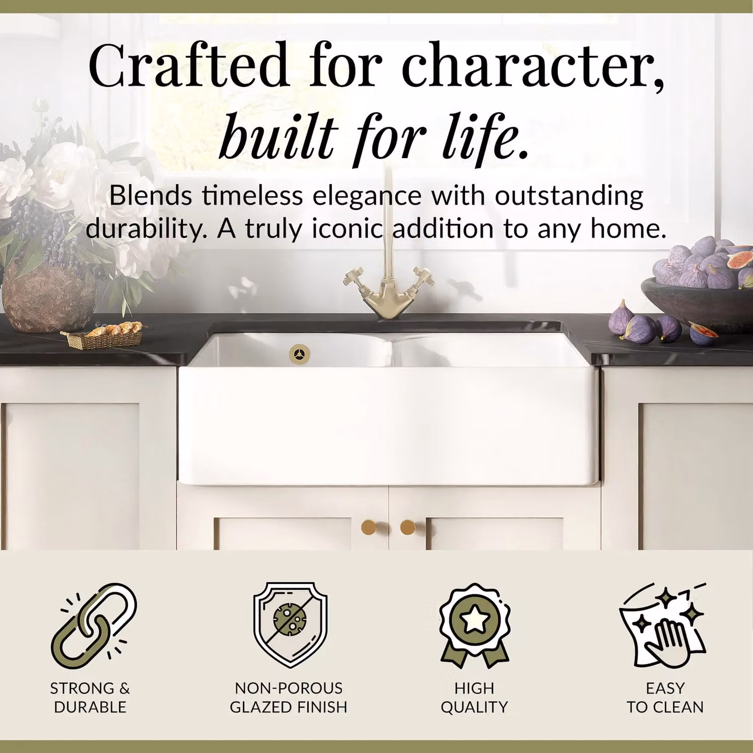 Balterley White Ceramic 2 Bowl Stepped Weir Butler Undermount Kitchen Sink with Overflow and No Tap Hole – 2