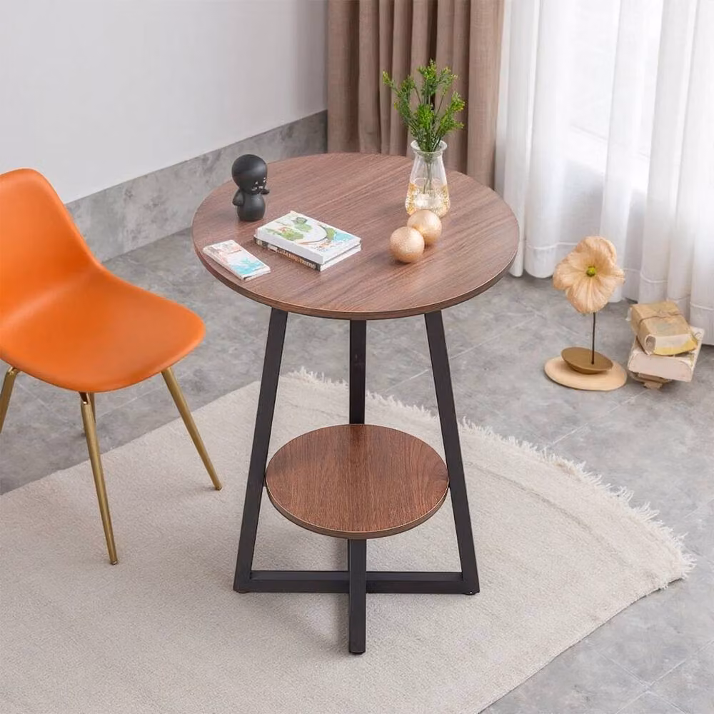VOGREX Modern 2 Tier Brown Coffee Table and Sofa Side Table, Diameter: 48 cm, Height: 55 cm – 3