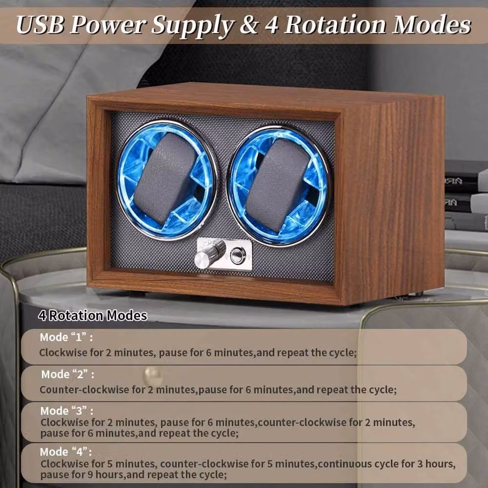 SPETLEK Soft Flexible 2 Slot Watch Winder with LED Light in Brown – 3